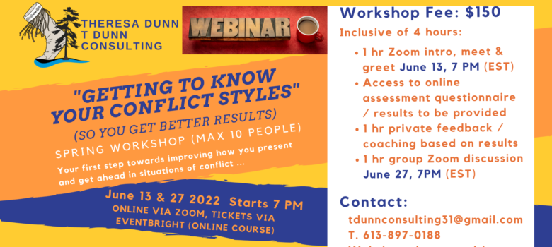 ONLINE WORKSHOP June 13 & 27 Know Your Conflict Styles